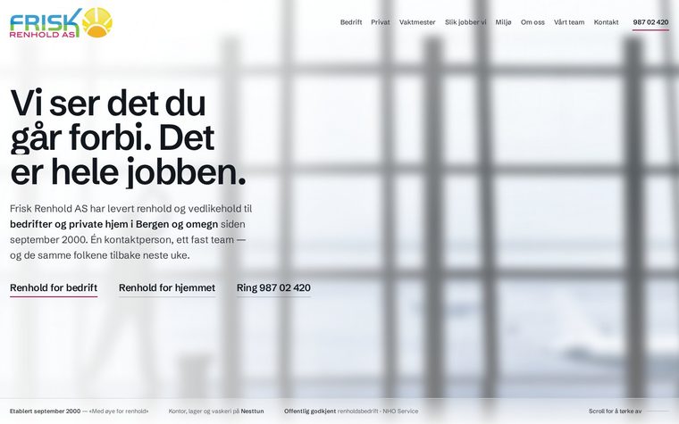 Skjermbilde av utkastet vi laget for Frisk Renhold