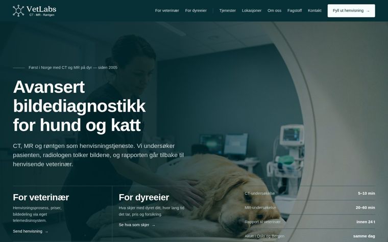 Skjermbilde av forsiden til VetLabs